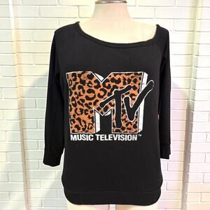 Torrid Plus Size 2 (2X 18/20) MTV Leopard Print Off Shoulder Terry Sweatshirt